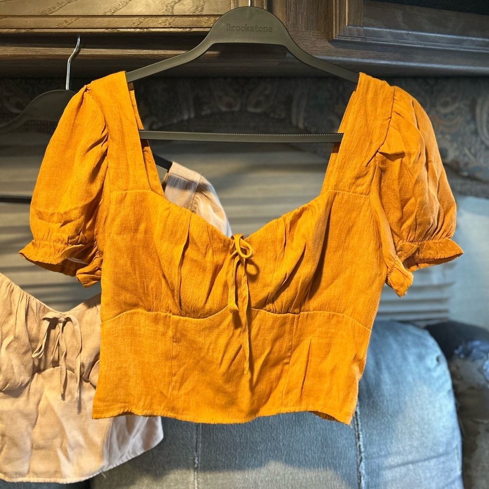 Haute Monde Orange and Beige/light pink Puff Sleeve Blouses - Picture 3 of 13
